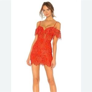 NBD x Naven Bright Red Lace Mini Dress